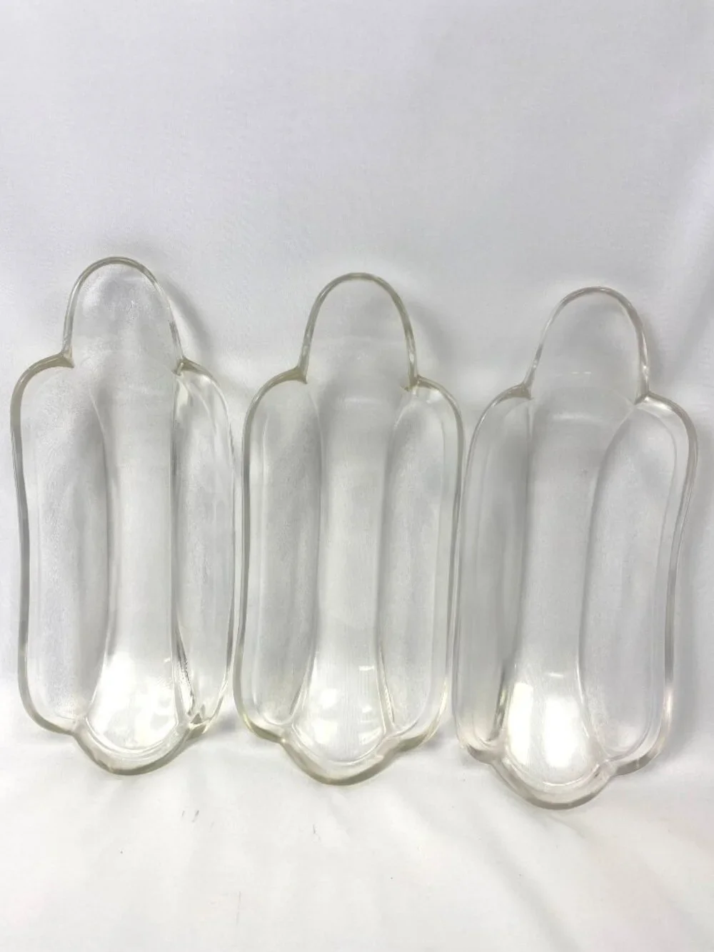 Vtg Banana Split Sundae Dishes Clear Indiana Glass Ice Cream Plate Set of 3